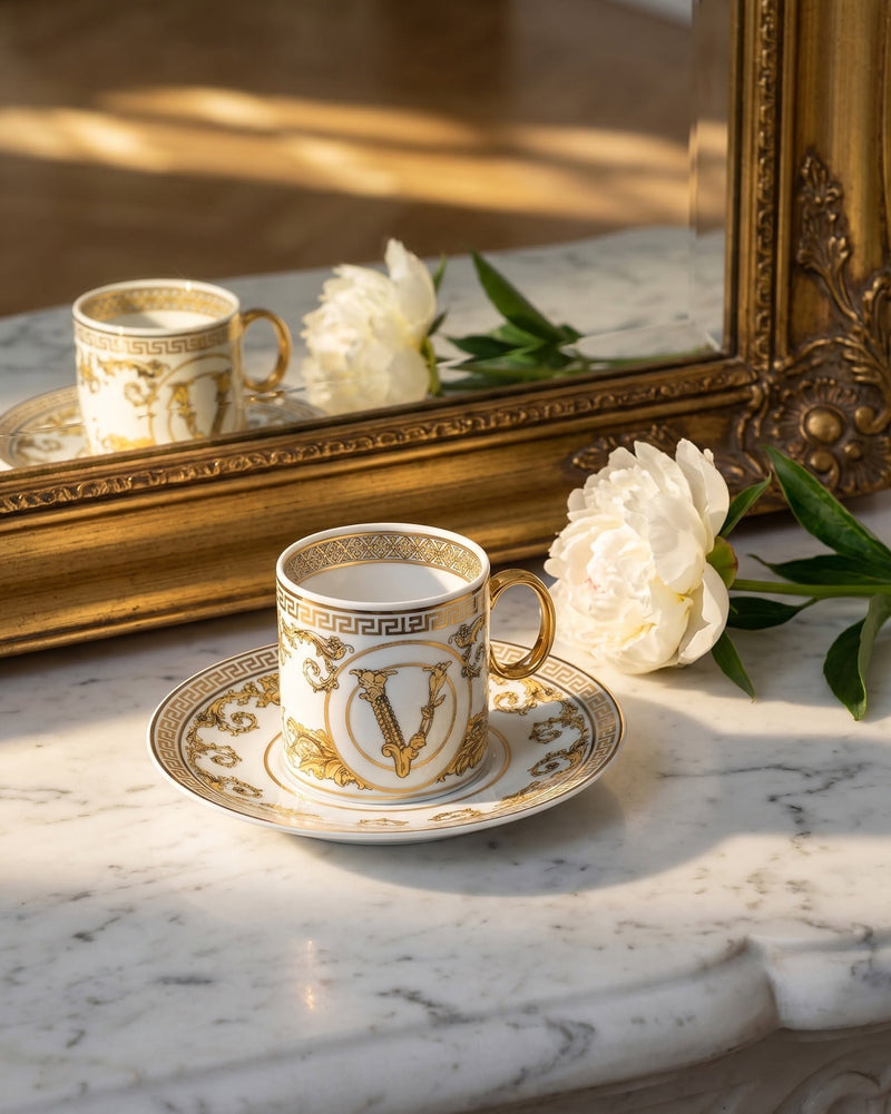 Versace Virtus Gala White Espresso Cup & Saucer