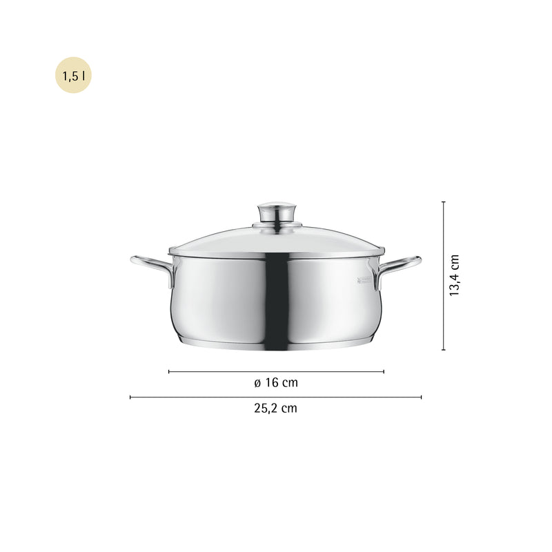 WMF Diadem Plus Low Casserole w/ Lid 16cm