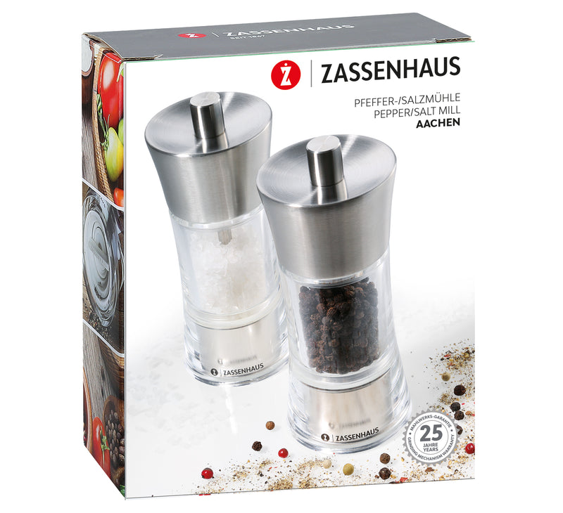 Zassenhaus Aachen Mill Set 2-piece SS/Acrylic 14cm